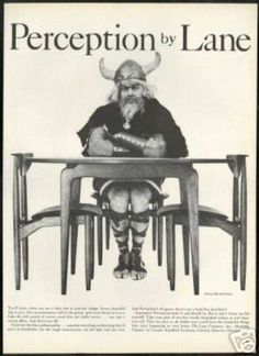 an old advertisement for the exception by lane chair with a man sitting at a table