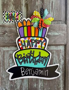 1/4" PRINTED wood door hanger. 27" tall Sealed and finished with a matching bow. Recommended for use on a covered porch. Balloon Door, Chalkboard Door, Birthday Door, Template Birthday, Door Hanger Template, Wood Door Hangers, Wood Cutouts, Hand Painting Art, Colour Images