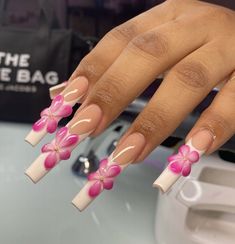 3d Flower Nails, Dope Nail Designs, Long Acrylic Nails Coffin, Unique Acrylic Nails, Acrylic Nails Coffin Short, Gem Nails, Pink Acrylic Nails, Square Acrylic Nails, Fire Nails