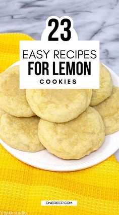 lemon cookies on a plate with the title overlay