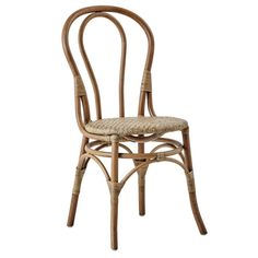 a chair with wicker seat and back