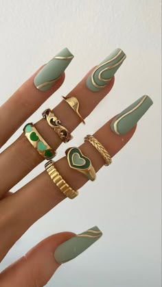 15 Stunning Fall Gel Nail Ideas for 2023 - thepinkgoose.com Pirate Nails Design, Pirate Nails, Aesthetic Nail, Long Nail Art, Green Acrylic Nails, Green Nail Art, Pirate Halloween, 21 Birthday, Fall Gel Nails