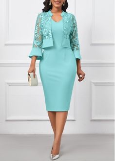 Color:Mint Green;Size:XL;Size:XXL;Package Contents:1 X Dress , 1 X Cardigan;Occasion:Other;Style:Casual; Mint Green Dress, Dress Sleeve Styles, African Dresses For Women, Mid Length Skirts, Cocktail Party Dress, Dress With Cardigan, Dress Lace, Midi Dress Bodycon, Two Piece Dress