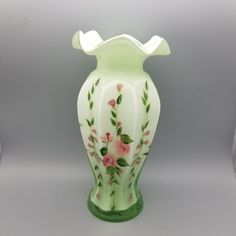 "9.25\" H x 4.5\" Beautiful vintage hand painted vase. In great vintage condition. With some manufacture stretch and straw marks. A couple of rough spots at the bottom- not visible." Cat Cake Topper, Hand Painted Vase, Painted Vase, Hand Painted Vases, Cat Cake, Painted Vases, Vase Vintage, Vintage Bride, Gifts For My Boyfriend