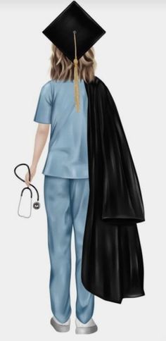 a person in a graduation cap and gown holding a black bag with a stethoscope