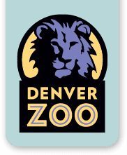 the denver zoo logo is shown in blue and yellow, with a lion on it's head