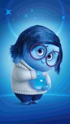 the character from inside out is wearing glasses and holding a blue ball in his hand