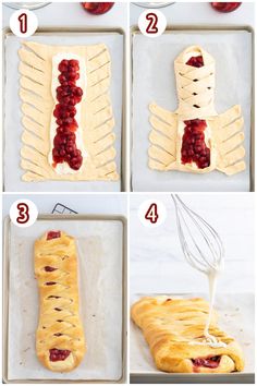 steps to make an apple and raspberry pastry with the recipe written on it