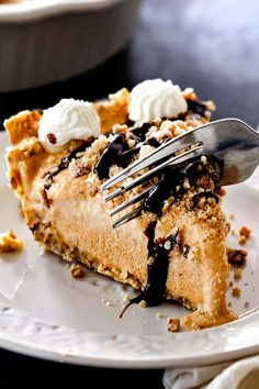 a piece of pie on a plate with a fork