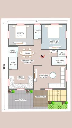 a floor plan for a small house with two bedroom and an attached living room area