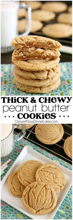 thick and chewy peanut butter cookies on a plate