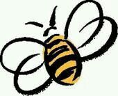 a black and yellow drawing of a bee