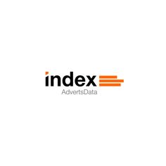 an orange and black logo with the words index adverts data on it's side