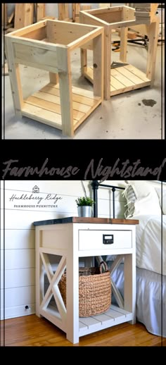 two pictures with the words make your own farmhouse night stand