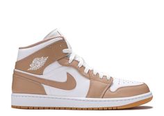 the nike air jordan 1 high is shown in white and light brown