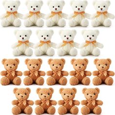 a group of teddy bears with different bows