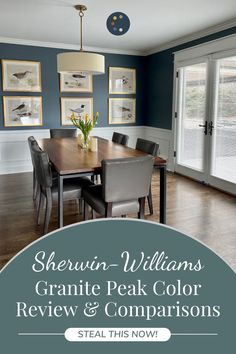 a dining room with blue walls and wooden flooring is featured in the article, bespanin moore's britannna blue color review