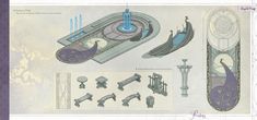 an architectural drawing of a fountain and some other things to see in the image below