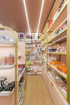 a store filled with lots of different types of cosmetics and hair care products on shelves