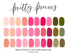 the shades of pink, green and brown are featured in this color chart for nail polish