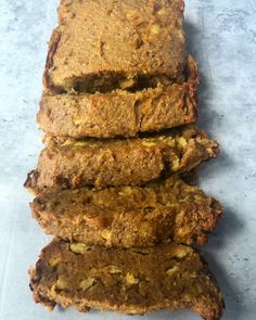 four slices of banana bread stacked on top of each other