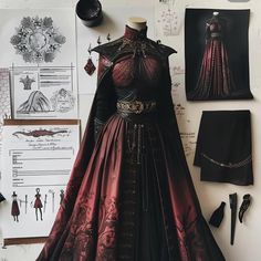 Medieval Themed Wedding Dress, Valyrian Dresses, Villainess Dress, House Of The Dragon Dress, Queen Outfits Royal Medieval, Targaryen Outfit, Dragon Gown, Queen Outfits Royal, Asgardian Dress