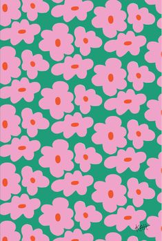 Bold floral print. Bubblegum pink organic flowers with a bright red orange center, patterned over a kelly green bagground. Diy Wallpaper Ideas Iphone, Pattern Design Inspiration Illustrators, Pink And Green Graphic Design, Collage Des Photos, Whatsapp Wallpaper, Phone Wallpaper Patterns, Cute Patterns Wallpaper, Cute Backgrounds, Pattern Download