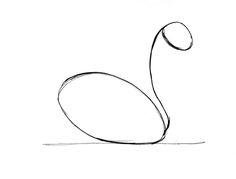 a black and white drawing of a swan's head with its tail curled back