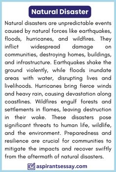 Paragraph on Natural Disaster in English (100, 150, 200, 250 Words) | More samples are on the blog for students English Language Activities, Word Dictionary, Reading Comprehension For Kids, Ielts Tips, English Short Stories, Ielts Writing