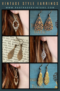 Our lovely redhead models detailed drop earrings in multiple styles. Both the earring pendants and hooks are oxidized brass and fairly lightweight. Add a touch of whimsy with our Celtic Irish filigree earrings. These beautifully crafted earrings feature intricate filigree details inspired by traditional Gaelic designs. They are perfect for adding a unique and playful touch to any outfit. Continue your search on Ragtrader Vintage’s website or Etsy shop. Handmade Victorian Style Drop Earrings, Victorian Style Filigree Drop Earrings, Handmade Victorian Drop Earrings, Ornate Historical Drop Earrings, Victorian Dangle Earrings With Vintage Charm, Crafted Earrings, Typewriter Keys, Vintage Typewriter, Vintage Style Earrings