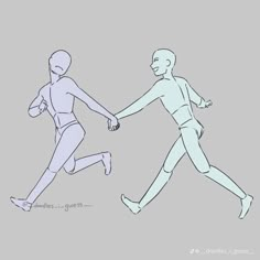 two people are running and holding hands