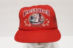 Vintage Myrtle Beach Trucker Hat Red 1980's logo sea fishing H124 Smoke Free Home You are Buying a Vintage hat.  Items are checked and are like brand new.  Please ask any questions about items that you would like to know. Please check out are other listings will are adding new items all the time. Hope you have a wonderful day. Retro Summer Trucker Hat With Wide Brim, Retro Wide Brim Trucker Hat For Summer, Vintage Summer Trucker Hat For Outdoor Activities, Retro Red Beach Hat, Retro Trucker Hat For Beach, Vintage Trucker Hat With Curved Brim For Summer, Vintage Adjustable Trucker Hat For Summer, Vintage Snapback Hat For Vacation, Vintage Red Summer Hat