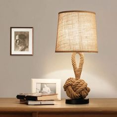 Rustic Flaxen Fabric Night Lamp With Twisted Rope Base - 1-Bulb Bucket Shade Table Light Funky Table, Rope Lamp, Retro Table Lamps, Retro Bedrooms, Lights Bedroom, Unique Table Lamps, Creative Tables, Floor Lamps Living Room, Traditional Rustic