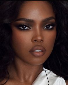 Black Woman Wedding Makeup Dark Skin, Sultry Makeup Looks Brown Eyes, Fairy Makeup Ideas, Mac Stack Mascara, Ryan Destiny, American Makeup, Sultry Makeup, Silver Makeup