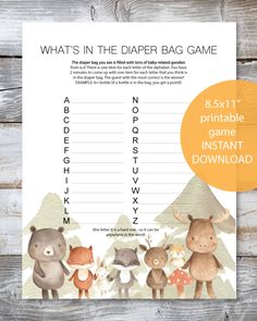 the printable game for what's in the diaper bag game is shown