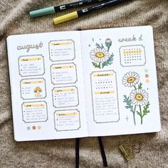 Flower Bujo, Weekly Bujo Spread, Daisy Drawing, Bullet Journal 2024, Bullet Journal Work, Planner Themes, Bujo Layout, Bujo Weekly Spread