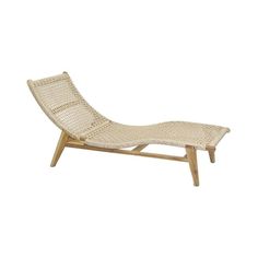 a chaise lounge chair made out of wood and wicker with a white background