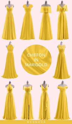 yellow chiffon dresses in various styles and colors