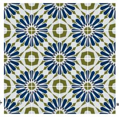 a blue and green tile pattern with an intricate design on the bottom half of it