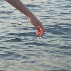 a person reaching for something in the water with their hand on the edge of the water