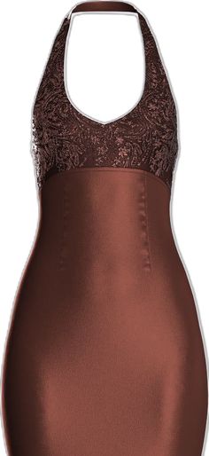 Elegant Brown Mini Dress, Glamorous Sleeveless Brown Dress, Brown Backless Mini Dress For Date Night, Brown Sequined Dress For Party, Elegant Brown Mini Dress For Party, Glamorous Brown Dresses For A Night Out, Elegant Brown Mini Dress For Formal Occasions, Brown Spaghetti Strap Evening Dress, Brown Backless Dress For Date Night