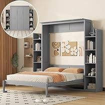 a bedroom with a bed, bookshelf and shelves