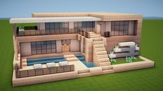 a 3d rendering of a modern house with a pool