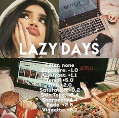 a poster for lazy days with pizza, hotdogs and other foods on the table