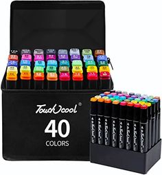 a display case filled with lots of different colored markers