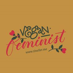 the logo for vegan feminist is shown in red and black on an orange background