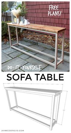 an image of a table with the text do it yourself sofa table