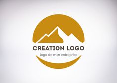 a logo for a company with mountains in the background and an orange circle around it