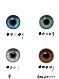 four different colored eyes are shown in this image