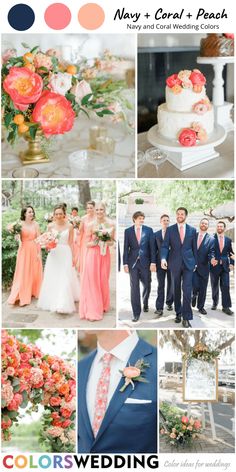 the wedding color scheme is coral and peach